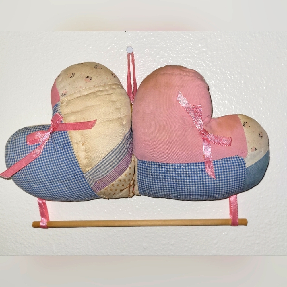 Vintage Quilted Heart Towel Holder
